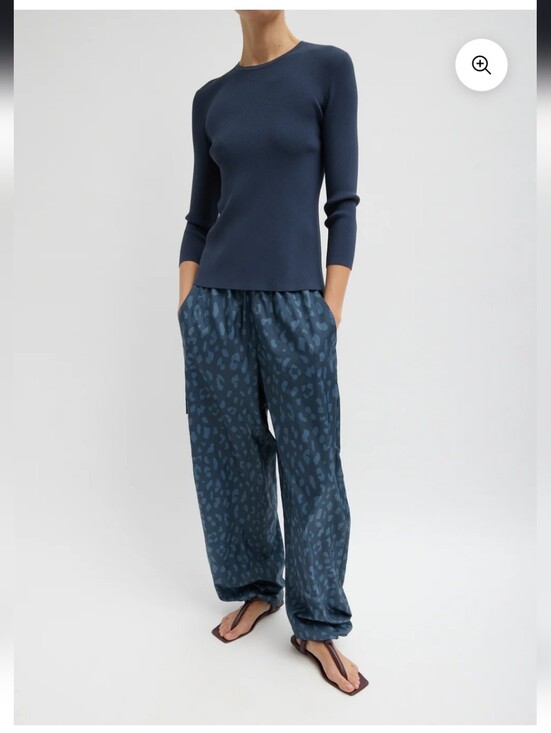 Tibi Pants - Tibi Recycled Sporty Nylon Cheetah WIde Leg Pull-On Pant - Navy Fog - S - NWT